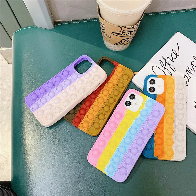 

Squeeze Toy Popit Push Bubble Silicone Phone Case Cover for IPhone 11 12 Pro Max Mini X XS XR XSMAX 8 7 Relive Stress Soft Cover