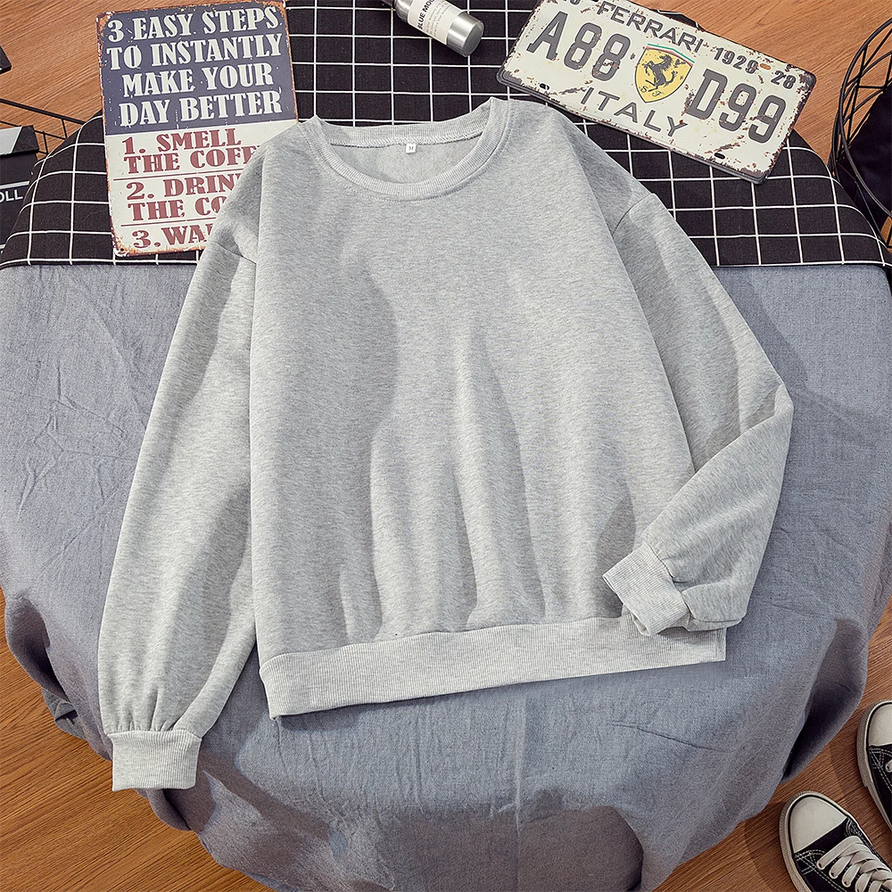 

Basic Hoodies for Women Ulzzang Crewneck Sweatshirt Female Streetwear Spring Winter Solid Colour Hoodie Hip Hop Jumper for Lady