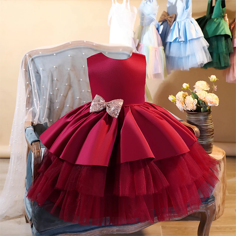 

New Lace Girl Dress For Summer Sleeveless Ball Gown Cake princess dress Kids Dresses For Girls Wedding Evening Party Dress