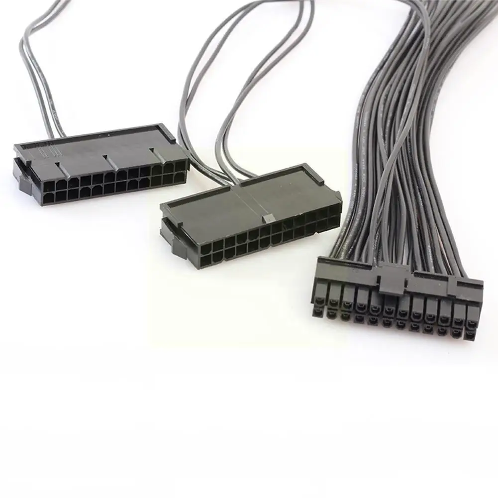 

24Pin Dual PSU Power Extension Cable PC Three Power Synchronization 30cm Supply Cable Connector B6M1
