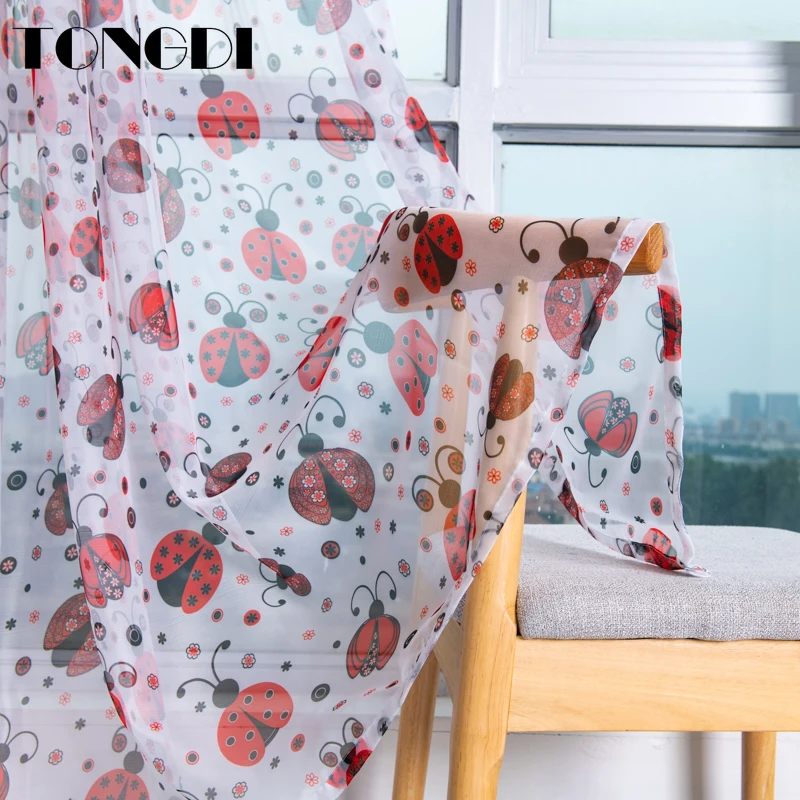 Белая Тюлевая занавеска TONGDI с принтом элегантное милое мультяшное прозрачное