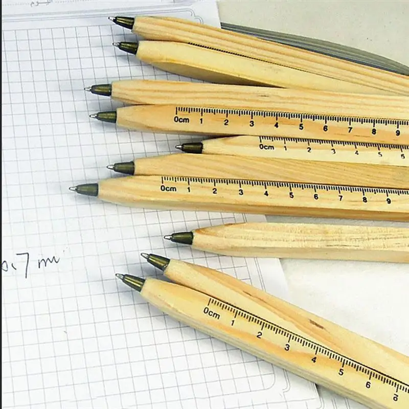 

10pcs Wooden Ruler Pens Creative Ballpoint Pen School Office Stationery Supply
