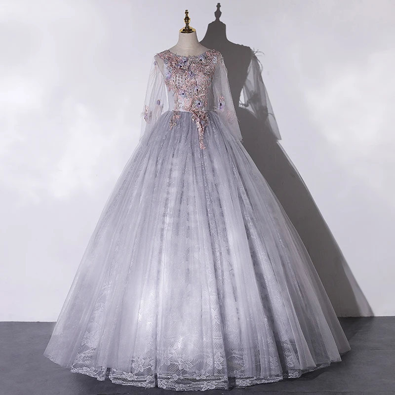 

Lace Quinceanera Dresses 2021 New Tulle Vestidos Prom Gown Long Sleeve Party Dress Ball Gown Vintage Robe De Bal Plus Size