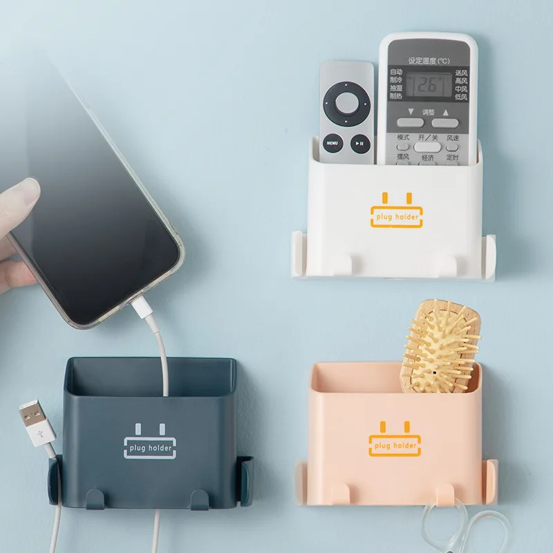 

Multi Function Wall Mounted Remote Control Storage Box Non Punch Office Mobile Phone Charging Storage Rack Plug Storage Rack