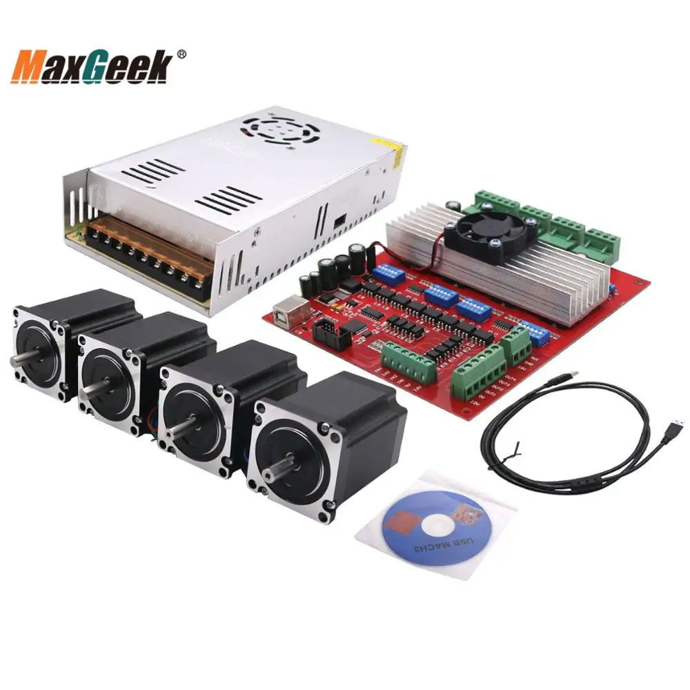 Maxgeek MACH3 CNC 4-осевой комплект (контроллер шагового двигателя TB6560 + 4 шт. шагового двигателя Nema23 57 + источник питания) для гравировки