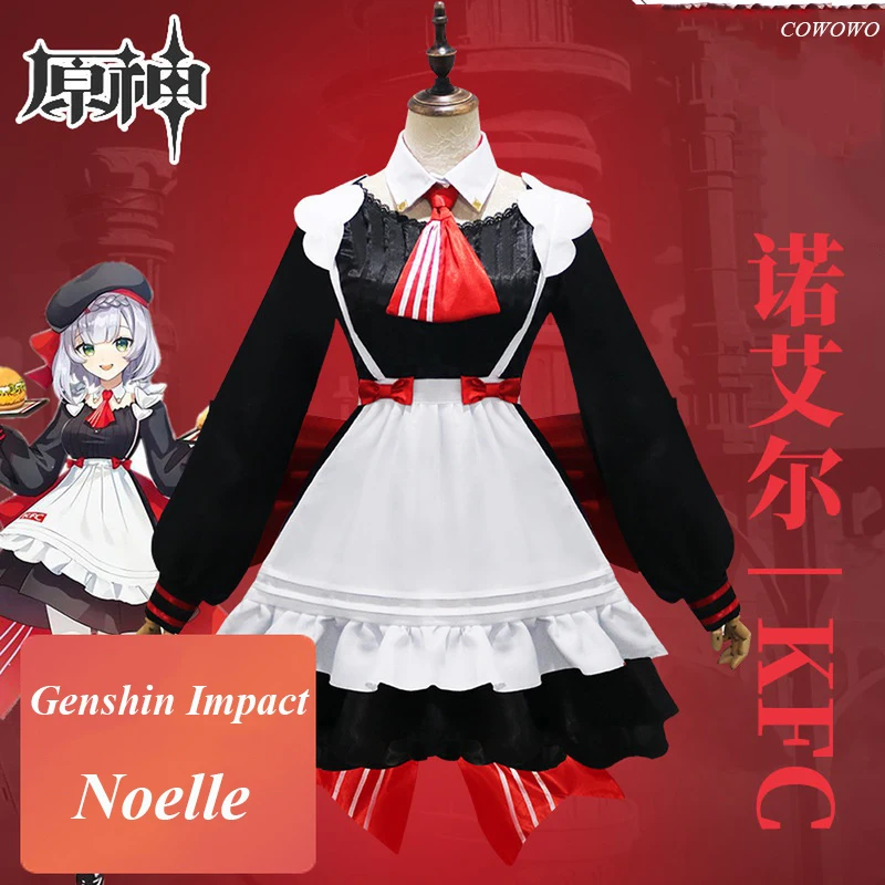 

Anime! Genshin Impact Noelle KFC Linkage Clerk Suit Lolita Maid Dress Lovely Uniform Cosplay Costume Halloween Outfit Women NEW