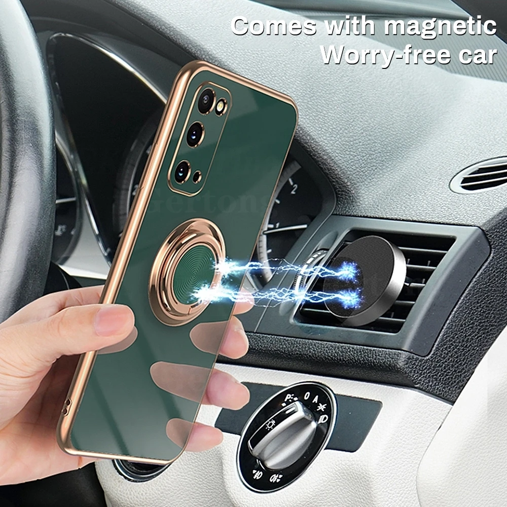 

Luxury Soft Silicone Case For Samsung Galaxy S20 FE Metal Ring Holder Slim Cover For Samsung S20 Ultra Plus Plating Stand Fundas