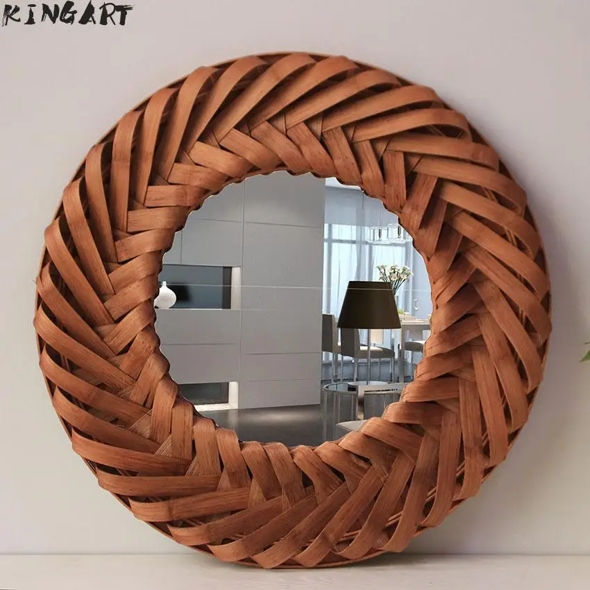 Винтажное большое настенное зеркало деревянное круглое для украшения дома