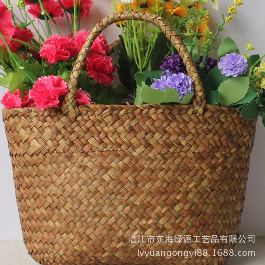 

Seaweed Woven Hand Bill of Lading Shoulder Lady Bag Travel Holiday Woven Bag Small Fresh Holding Beach Bag