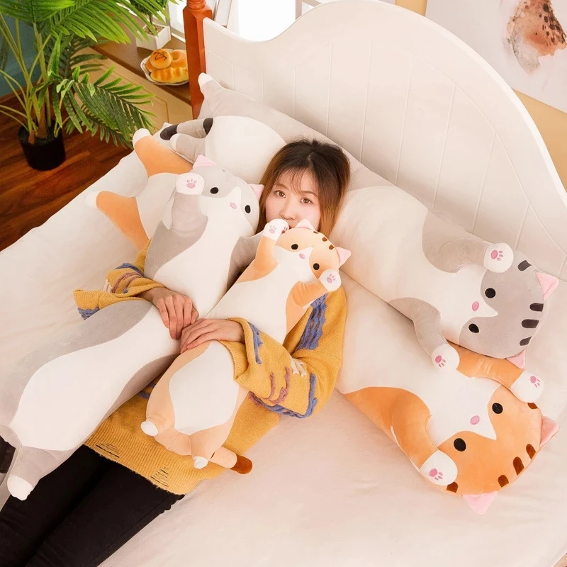 

110cm Big Plush Toys Animal Cat Cute Creative Long Soft Toys Office Break Nap Sleeping Pillow Cushion Stuffed Gift Doll For Kids