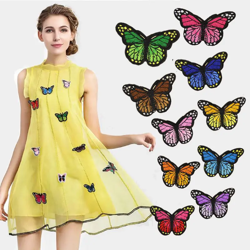 Тканевые вышитые цветные патчи-бабочки с утюгом наклейка аппликация сделай сам