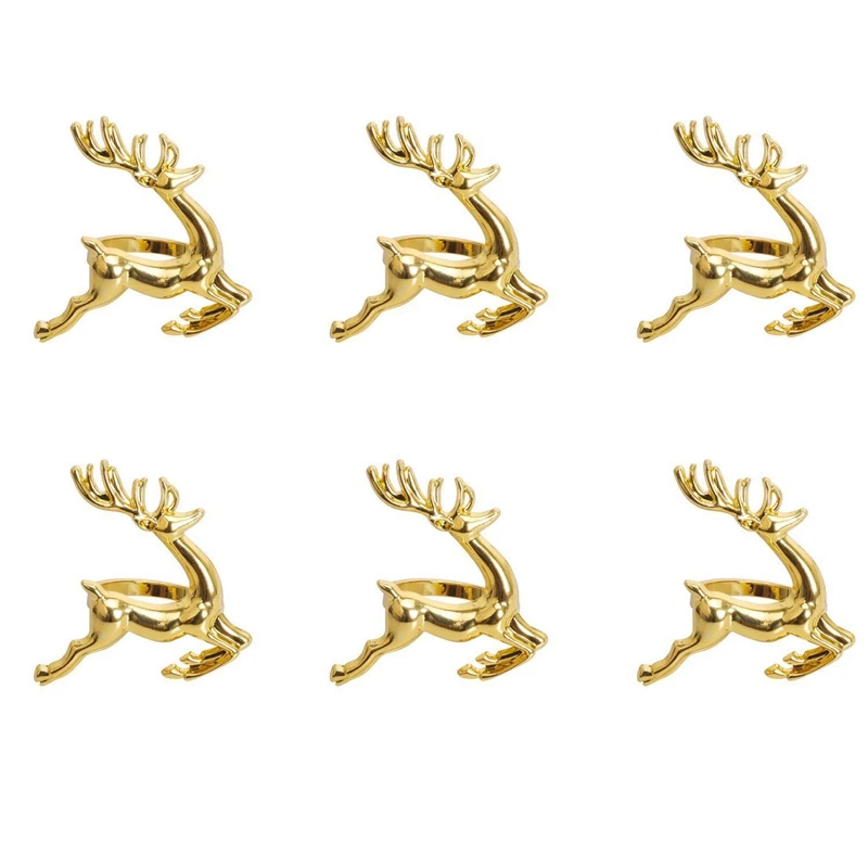 Napkin Rings,6Pcs Gold Elk Napkin Rings for Place Settings,Wedding Receptions,Christmas,Thanksgiving and Home Kitchen