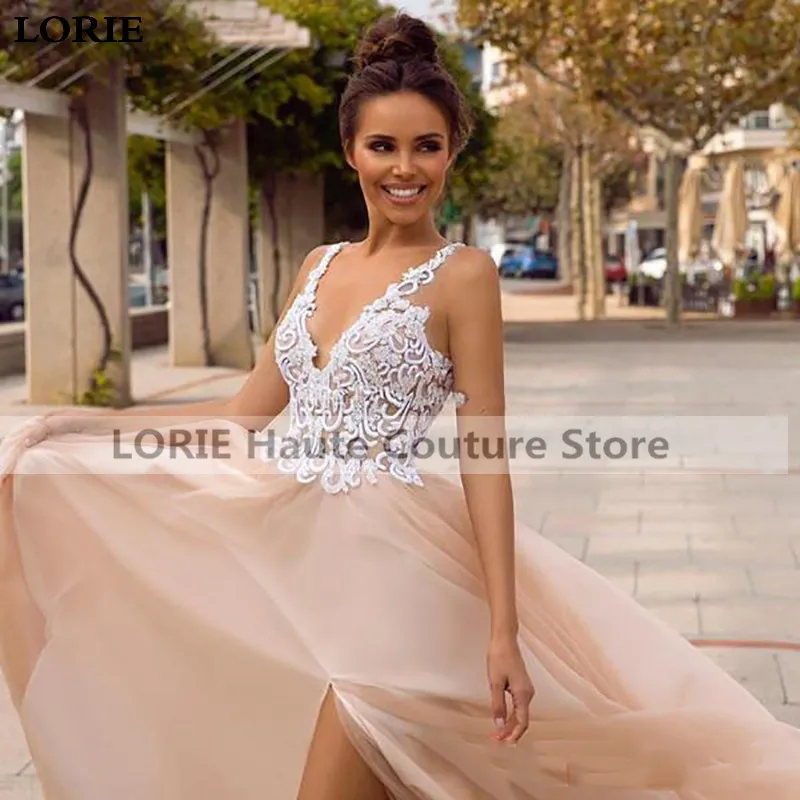 Свадебное платье LORIE цвета шампанского ТРАПЕЦИЕВИДНОЕ ПЛАТЬЕ С v образным