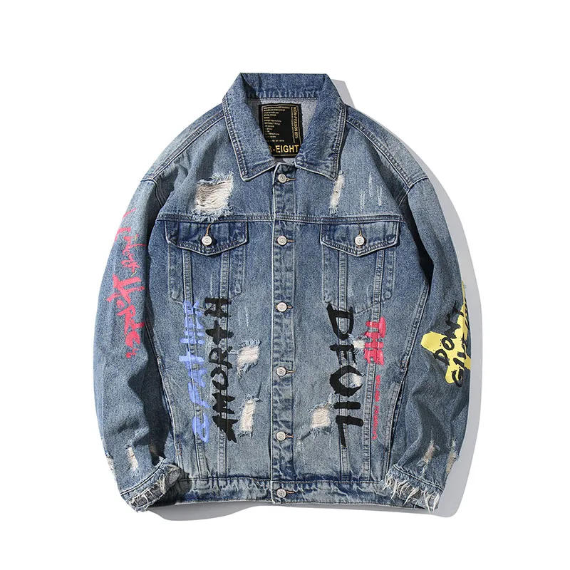 Мужская зимняя куртка с дырками Свободная Повседневная ветровка джинсовая осень