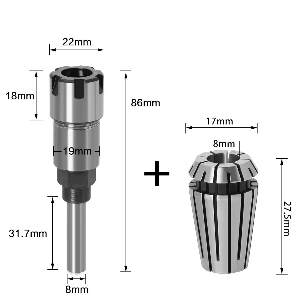 

8mm 1/2 1/4 Shank Router Bit Extension Rod With Collet Chucks Adapter Milling Cutter For Woodworking Trimming