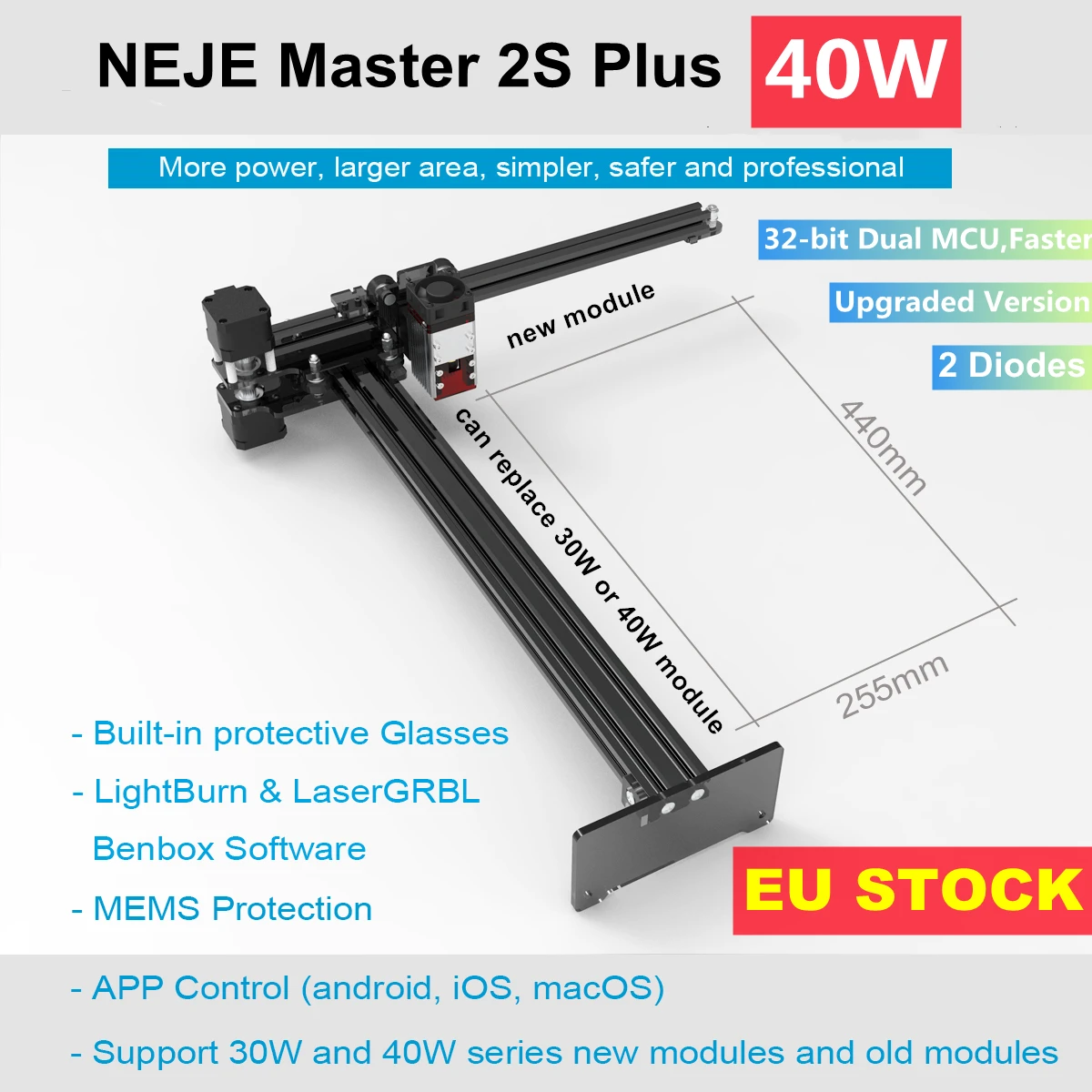 Фрезерный станок NEJE Master 2S Plus лазерный гравер с ЧПУ Bluetooth управление через