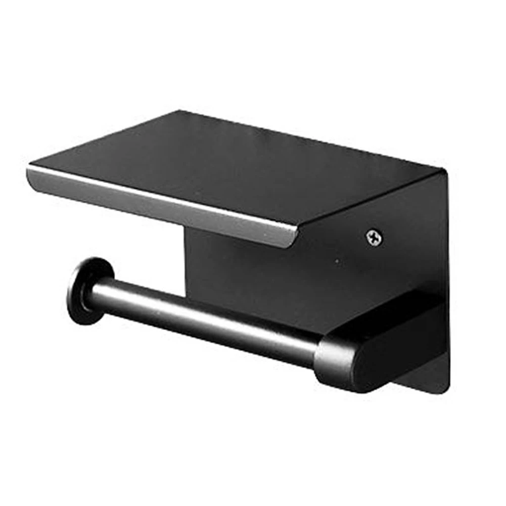 

Paper Towel Hanger Toilet Paper Holder Tissue Roll Holder With Shelf Stainless Steel Wall Mounted Rack For Bathroom Black