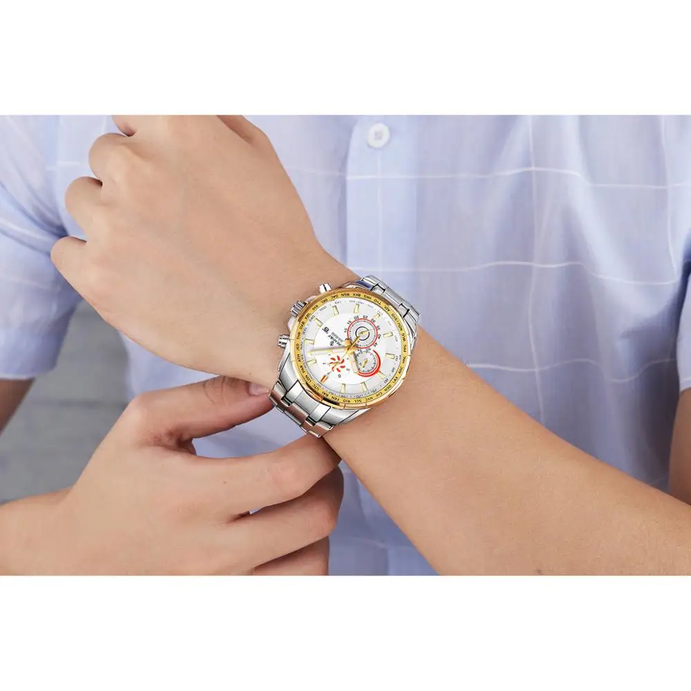 

Luminous Hands Quartz Watches for Men Date & Week Chronograph Big Heavy Man's Wristwatches Steel Strap Bracelet Watch Waterproof