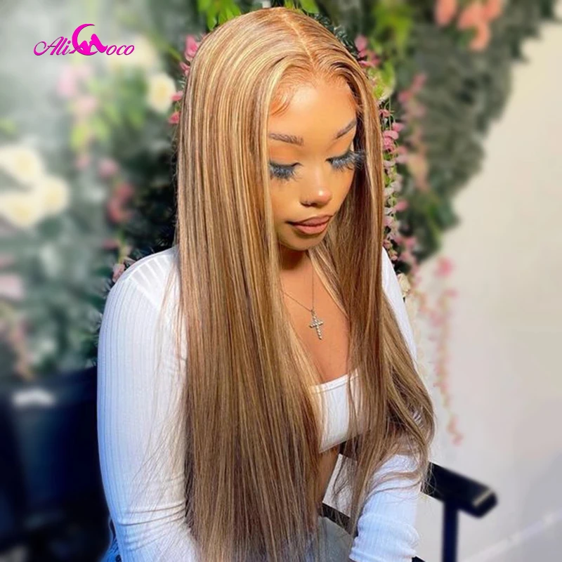 

Ali Coco 13X4 Lace Frontal Highlight Colored Human Hair Wigs Pre Plucked Remy Ombre Peruvian Straight Frontal Human Hair Wigs
