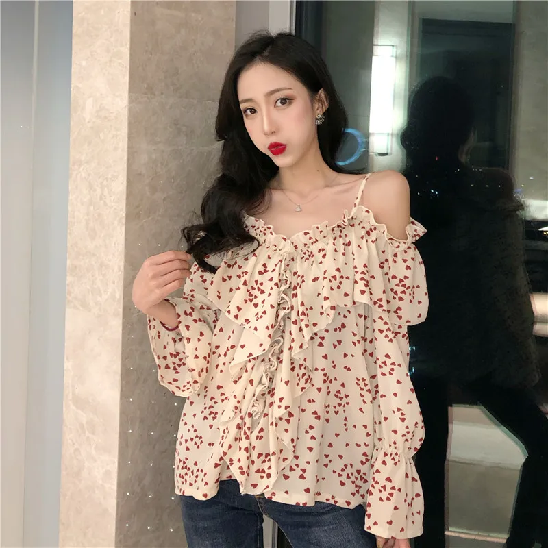 2020 New Ladies Fashion Sexy Lacework Slash Neck Strapless Sling Chic Pullover Slim Blouse Shirt Women Lace Long Sleeves Top