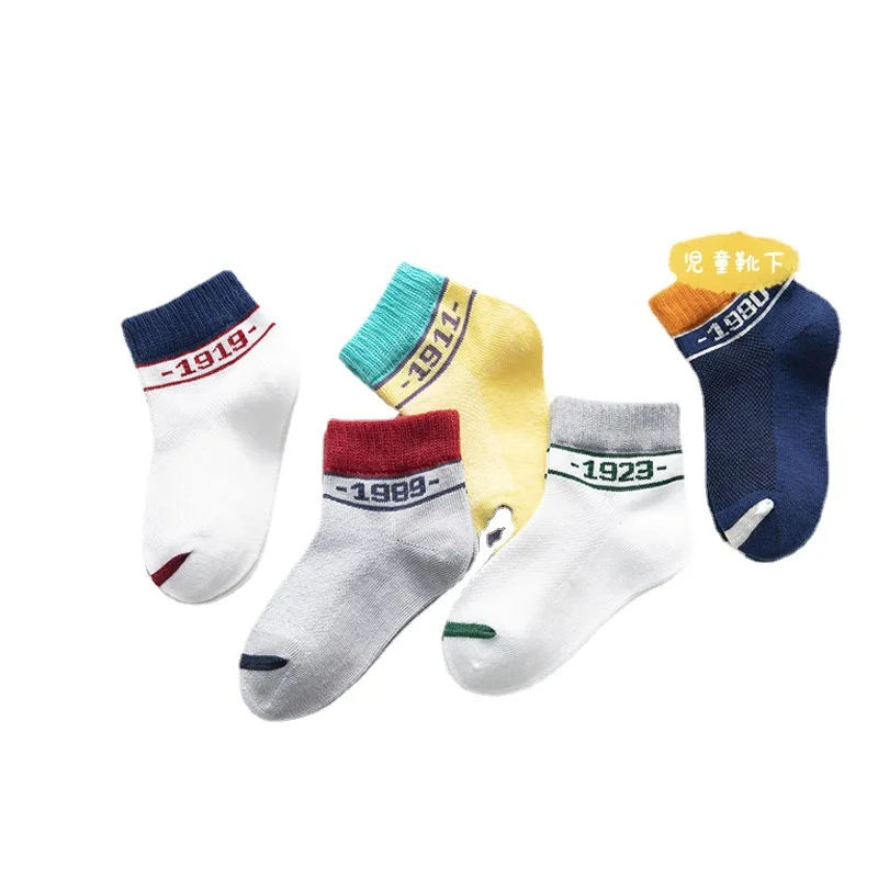 

5 Pairs Lot Children Summer Short Socks With Inscriptions Print Kids Girls Boy Mesh Cute Invisible Cotton Socks Baby Accessories