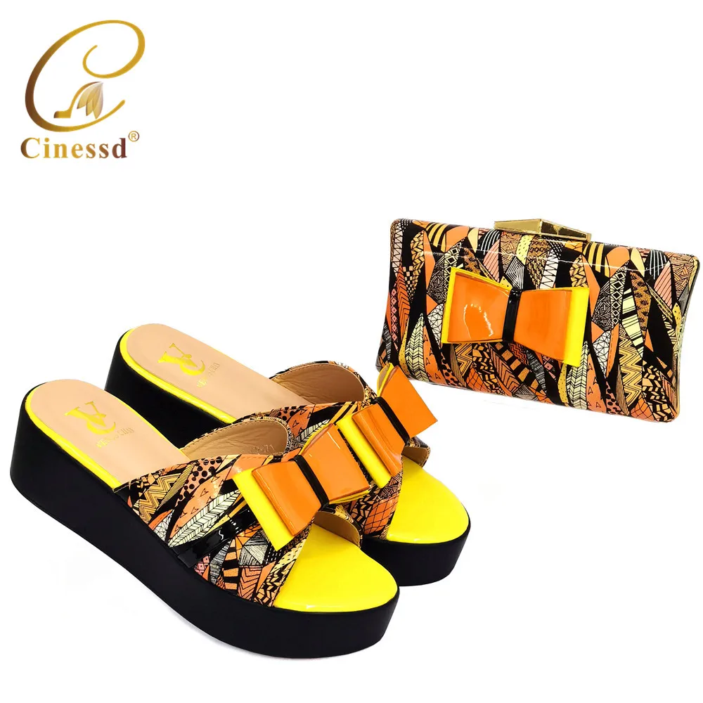 

Yellow Color Italian design High Heels Sandals and Matching Bag Set For Party Hot Sale African Woman Shoes And Bag Set