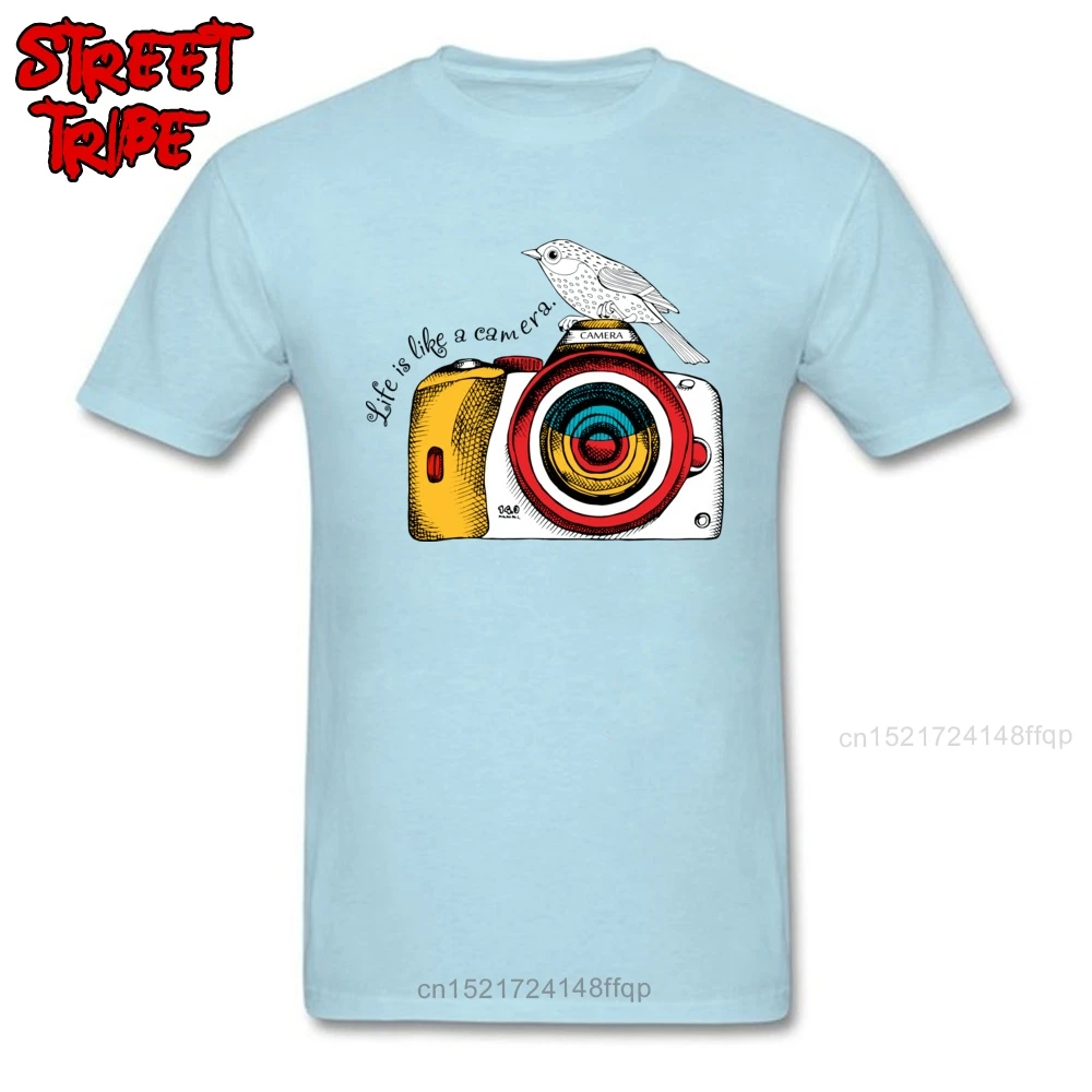 Синяя футболка Camera Life мужская летняя хлопковая Футболка с круглым вырезом крутые