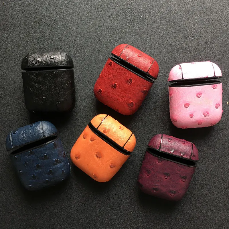 Страуса текстура узор наушники из искусственной кожи чехол для AirPods Bluetooth
