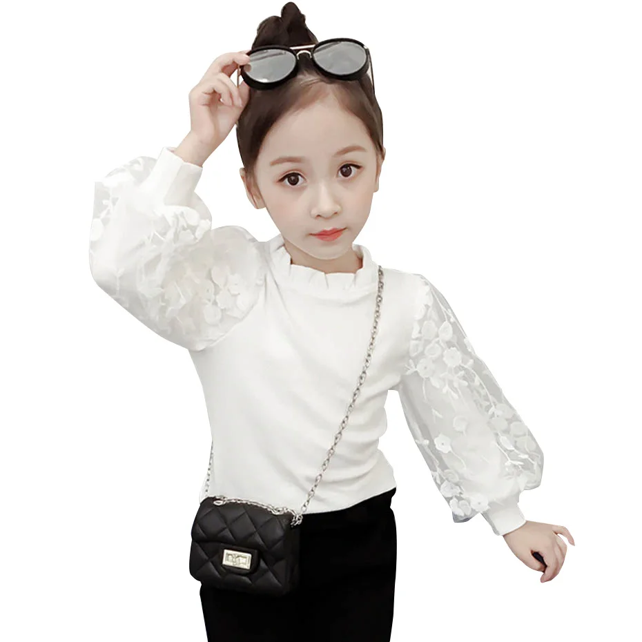 Рубашка для девочек белая кружевная рубашка больших вязаный детский топ
