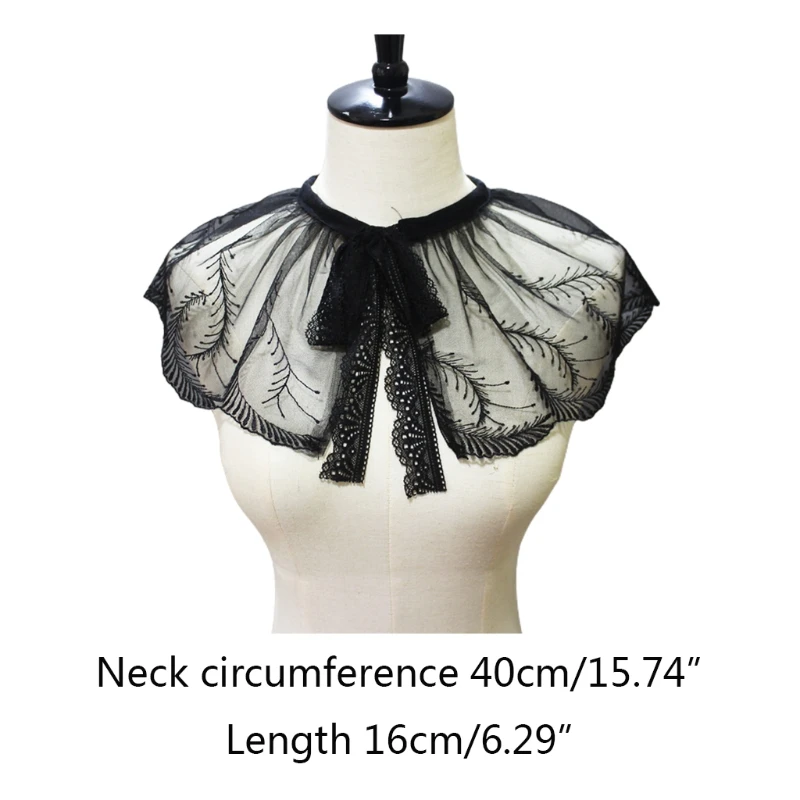 

Women Girls Feather Embroidery Fake Collar Shawl Wrap Pleated Perspective Mesh Necklace Half Shirt Lace Bandage Decorative D0LF