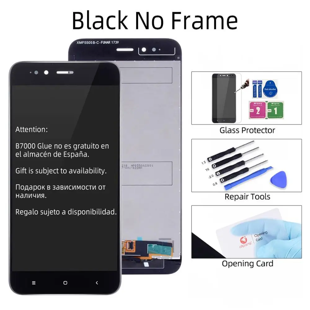 Дисплей для Xiaomi Mi A1 MiA1 5X LCD в сборе с тачскрином на рамке 5.5'' черный белый золото - Цвет: Black No Frame