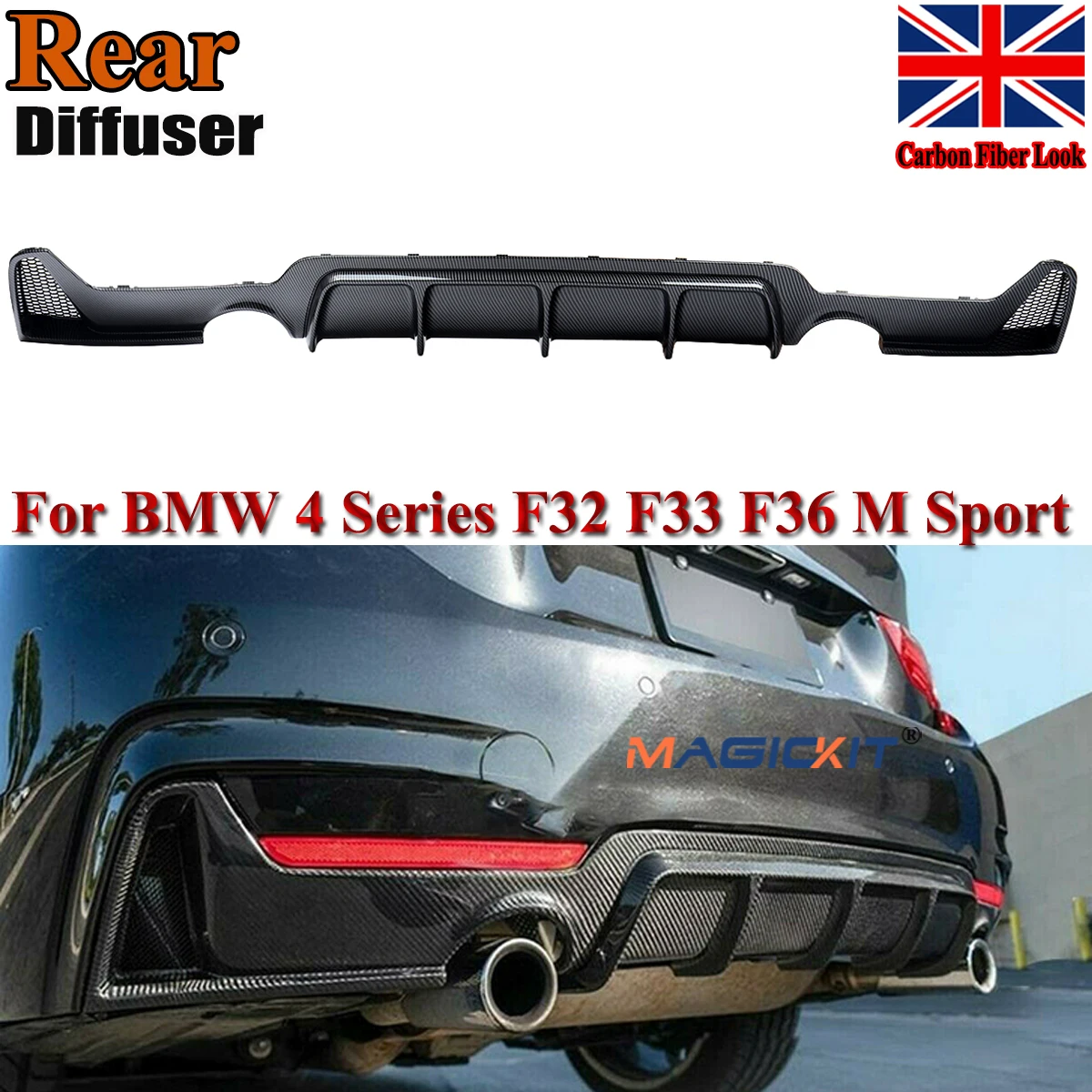 Диффузор для заднего бампера MagicKit Carbon Look BMW F32 F33 F36 4-Series 435i M Sport 14-20 | Автомобили и