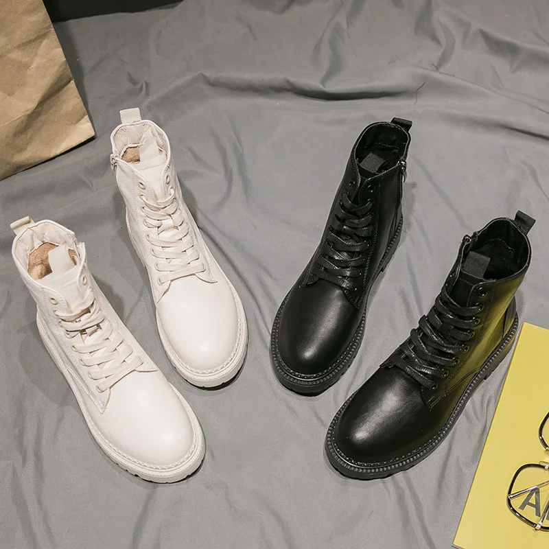 

Women Ankle Boots Girls College Wind Lace Up Shoes British Style Black Cool Short Boots