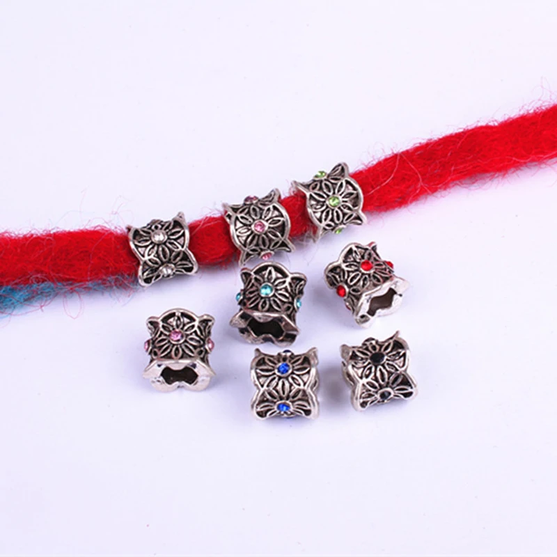 10 шт. Смешанные Серебряные стразы плетеные волосы бороды Дред бусины кольца туба