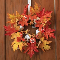 autumn leaf pumpkin wreath with bell thanksgiving halloween front door home decor thj99