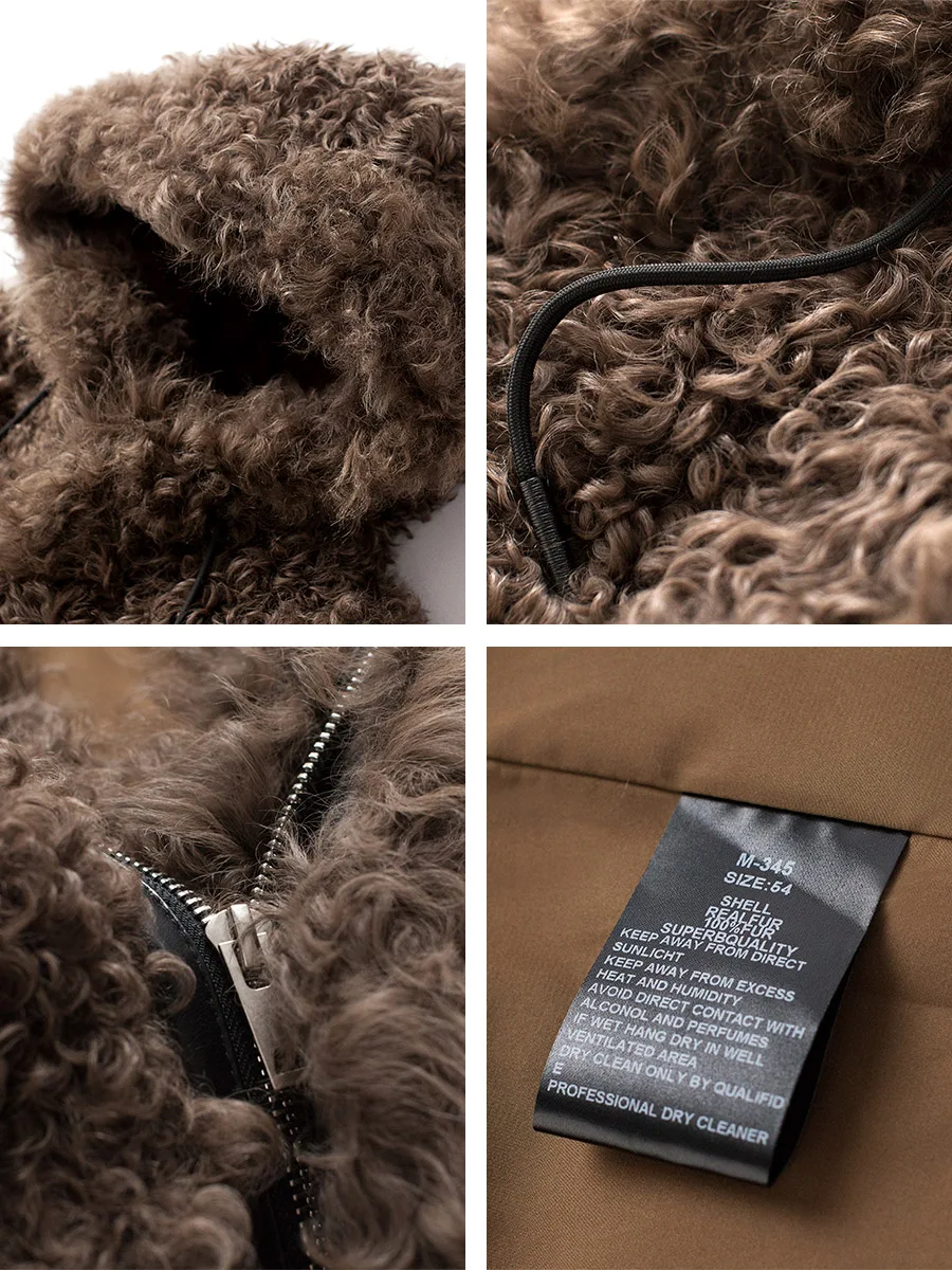 Мужская куртка из натурального меха Caot зимняя овечьей шерсти с капюшоном пальто