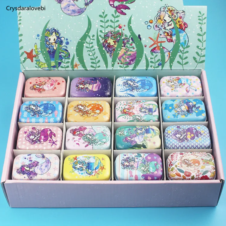 

32pcs Cartoon Mermaid Alpaca Tin Box Holiday Pattern Small Jewelry Needle Storage Boxes House Decoration Collectables Display