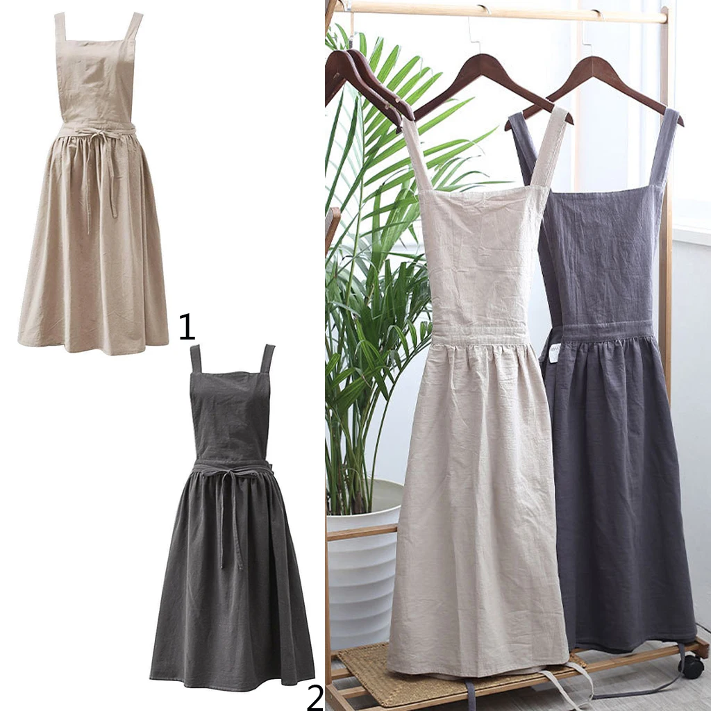 

Natural Style Cotton Linen Apron Dress Shop Cafe Bake Retro