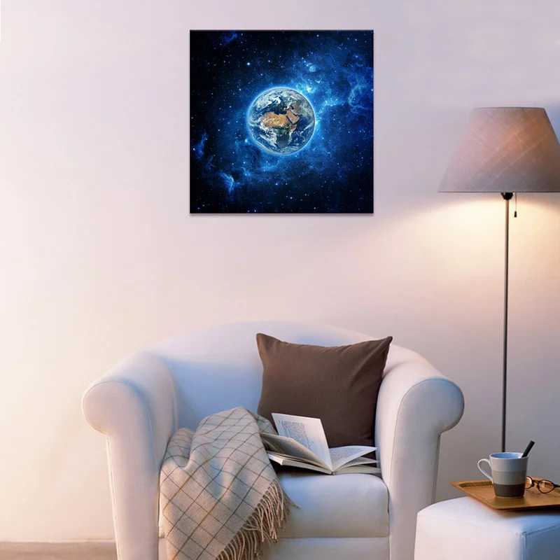 

Abstract Canvas Painting Earth In Universe Wall Art Poster 1 Piece Blue Starry Space HD Print Home Decor Modern Picture