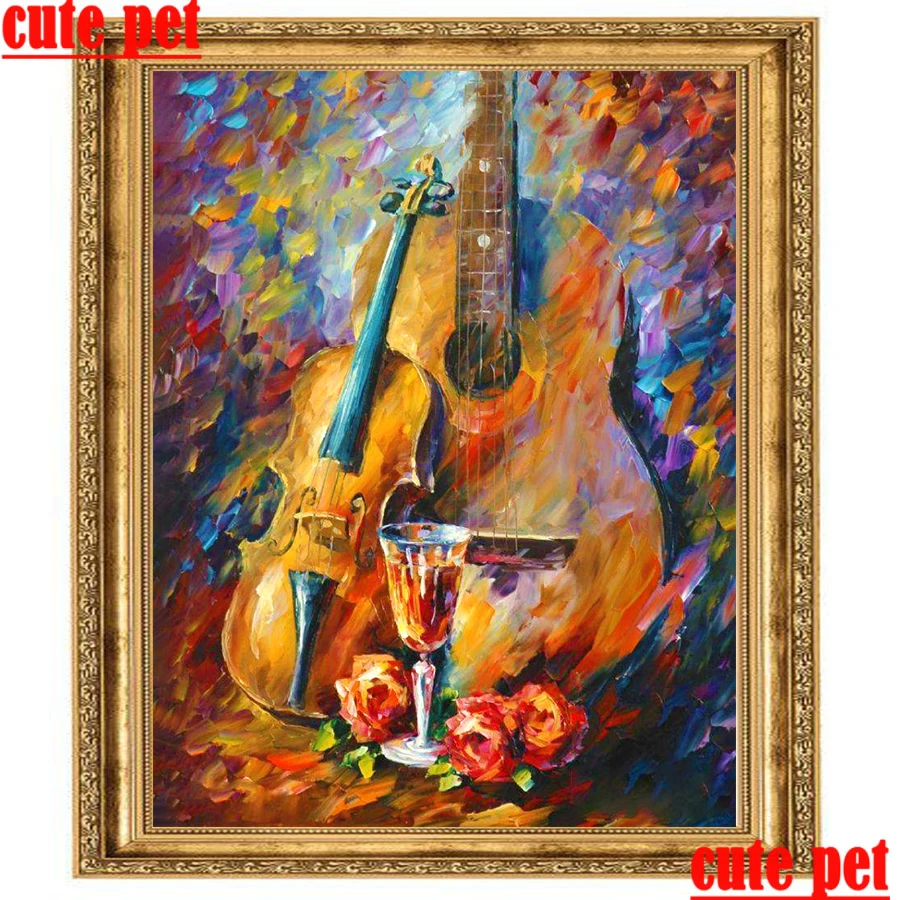 Милое животное гитары и Скрипки полностью Квадратный бриллиант 5d картина