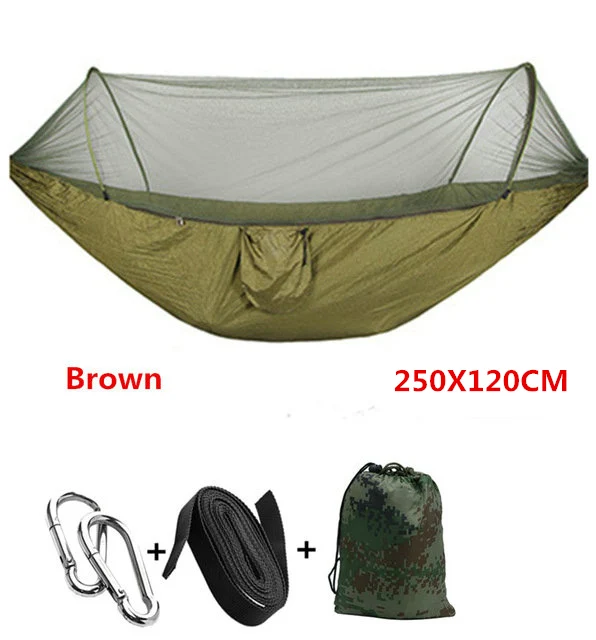 Brown 250X120 Автоматический разворачивающийся гамак Сверхлегкий парашютный гамак охотничий москитная сетка двойной подъемный уличный гамак мебель 250X120 см - Цвет: Brown 250X120
