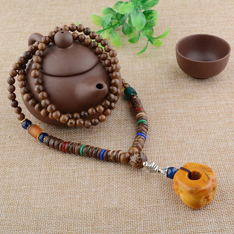 Подвеска из деревянных бусин в стиле ретро непальский с длинной кисточкой