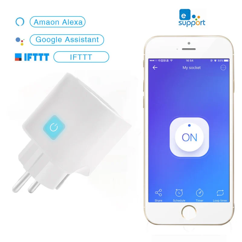 

Штепсельная Вилка европейского стандарта на EWeLink для поиска Wi-Fi Smart Plug умная розетка работать таймер с дистанционное управление Alexa Google Home пу...