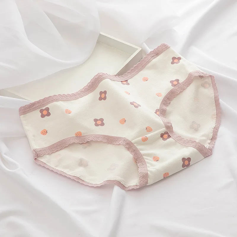 Женские хлопковые трусы в клетку фиолетовые трусики с цветочным принтом