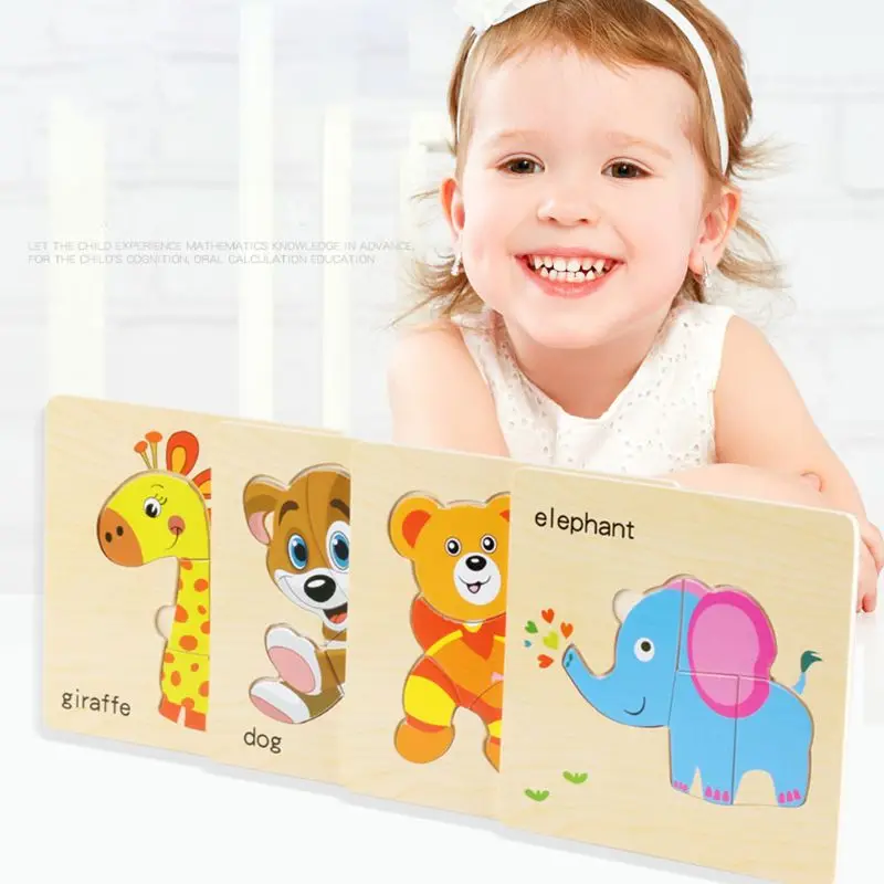 

8 Pcs Cartoon Wooden Animal and Transportation 3d Puzzle Wooden Toys For Toddler