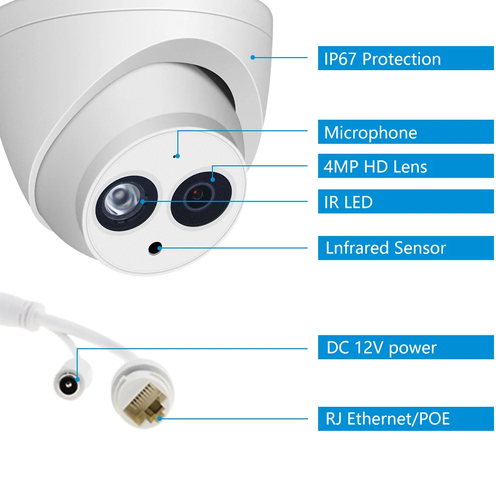 Dahua IP камера 4MP IPC HDW4433C A Встроенный микрофон PoE ИК Мини Купол Обнаружение движения