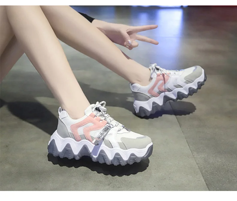 

Women Sneakers Platform Flats Breathable Mesh Casual Shoes Ladies Increased Thick Bottom Vulcanized Shoes Chunky Sneakers