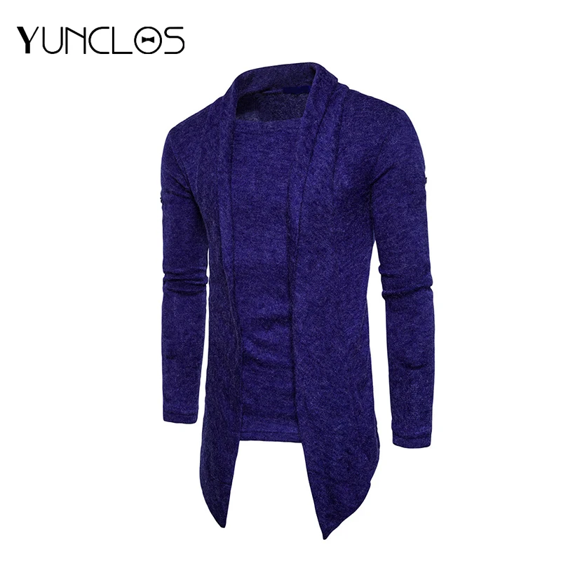 YUNCLOS синий поддельный 2 шт толстый кардиган свитер Мужской приталенный вязаные