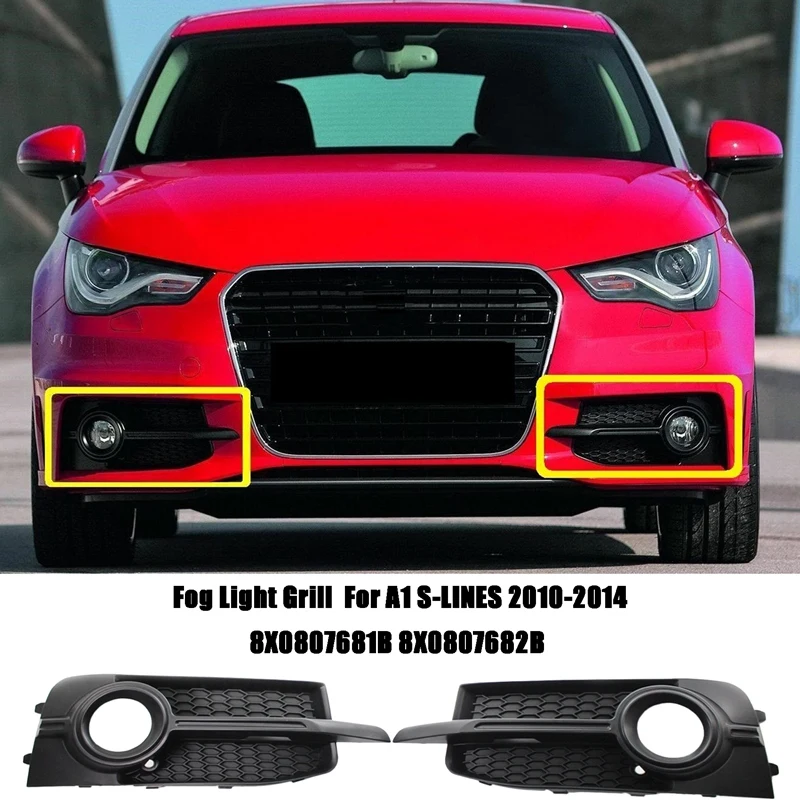 

A Pair Front Bumper Fog Light Lamp Grill Grille Honeycomb for - A1 S-LINES 2010-2014 8X0807681B 8X0807682B