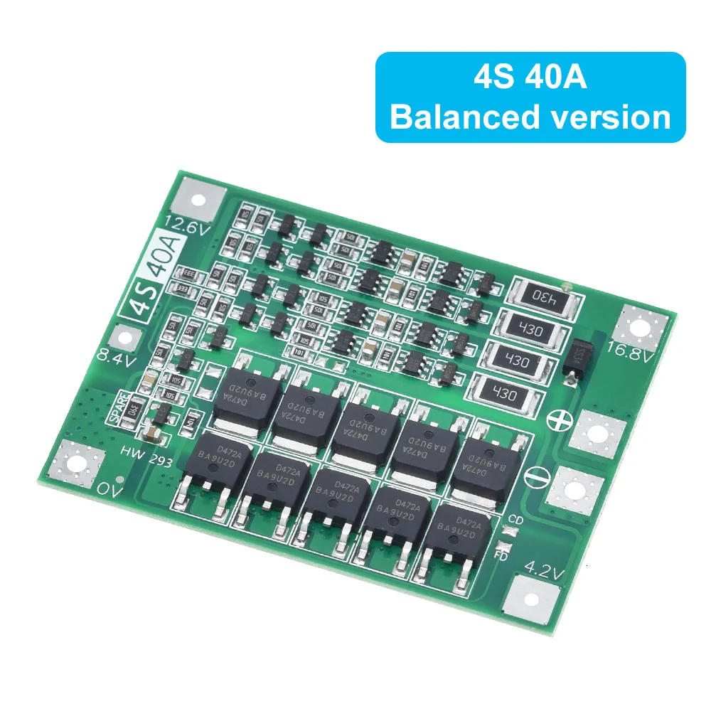 3 S/4S 40A 60A литий-ионный аккумулятор Защитная плата 18650 BMS для электродвигателя 11,1 V 12,6 V/14,8 V 16,8 V